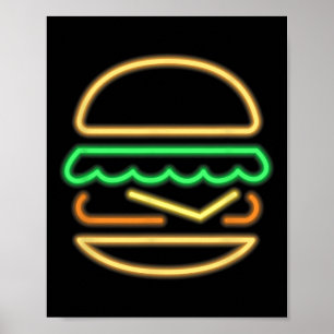 Affiche Burger Neon - Style D'Un Clic 80s Retro Neon Signa