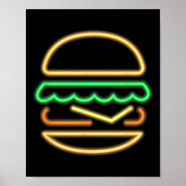 Affiche Burger Neon - Style D'Un Clic 80s Retro Neon Signa (Devant)