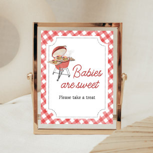 Affiche Burger rouge Baby shower BBQ Les bébés sont doux