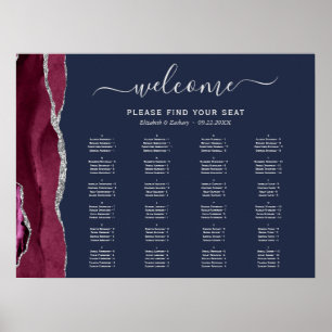 Affiche Burgundy Argent Agate Marine Blue Mariage Siège