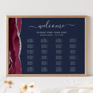 Affiche Burgundy Argent Agate Marine Blue Mariage Siège