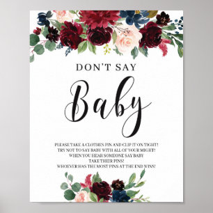 Affiche Burgundy bleu marine rose floral donta dit bébé