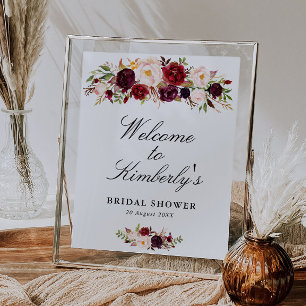 Affiche burgundy & blush bridal shower welcome sign