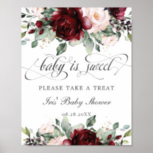 Affiche Burgundy Blush Floral Baby is Sweet Take a Treat