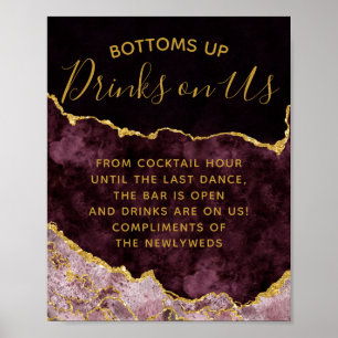 Affiche Burgundy Blush Gold Foil Agate Open Bar Panneau de