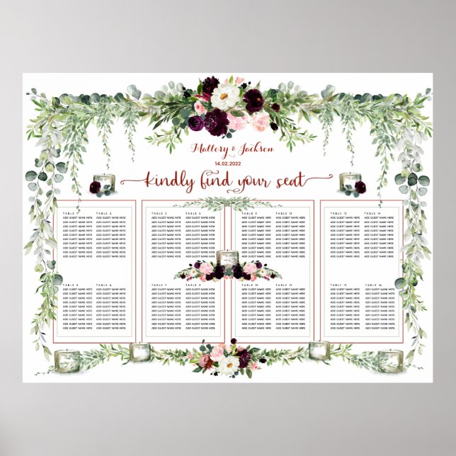 Affiche Burgundy Blush Greenery Garland 160 Siège (Devant)