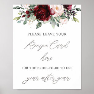 Affiche Burgundy Blush Rose Florale Mariage Apportez une R