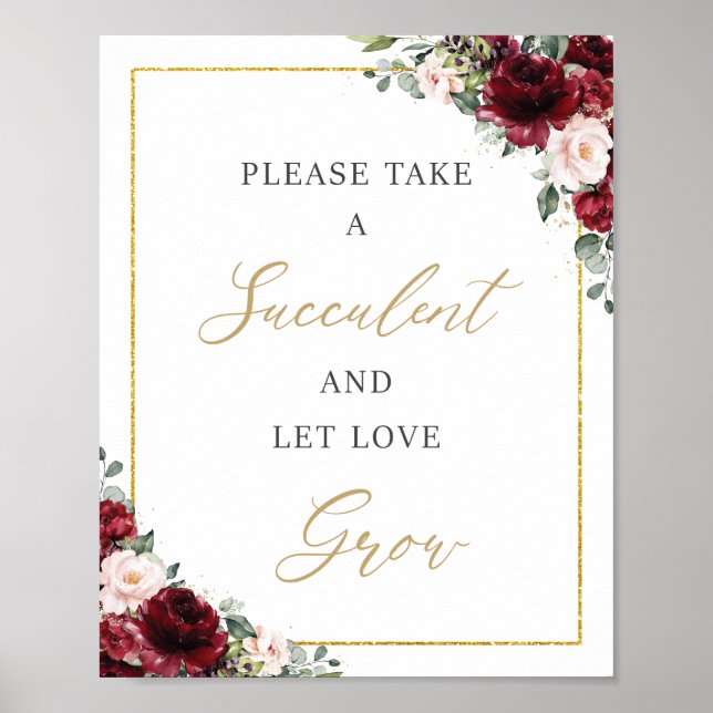 Affiche Burgundy Blush Rose Florale Succulente Amour Crois (Devant)