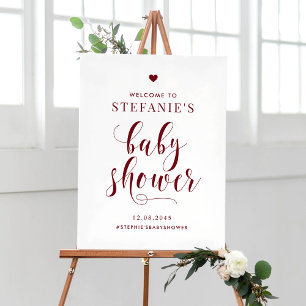 Affiche Burgundy Bold Calligraphy Baby Shower Welcome
