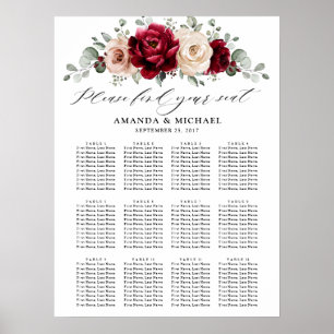 Affiche Burgundy Champagne Ivory Mauve Rose Seating chart