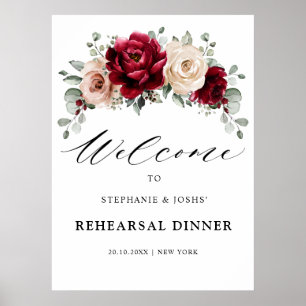 Affiche Burgundy Champagne Ivory Rehearsal Dinner Welcome