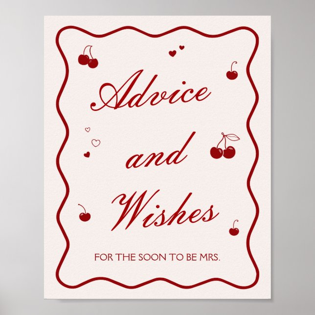 Affiche Burgundy Cherry Bridal Shower Advice and Wishes (Devant)
