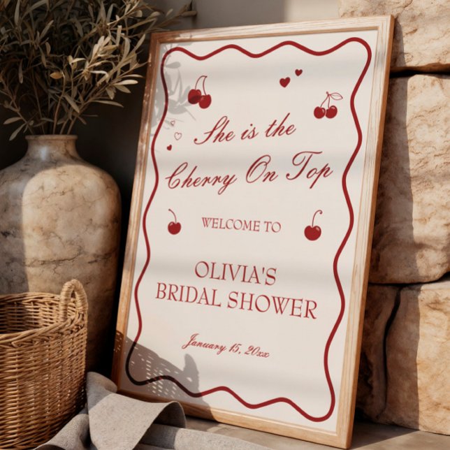 Affiche Burgundy Cherry On Top Bridal Shower Welcome (Créateur téléchargé)