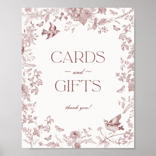 Affiche Burgundy Fall Toile De Jouy Floral Cartes Cadeaux (Devant)