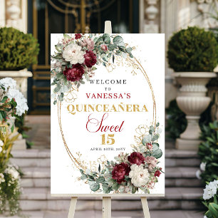 Affiche Burgundy Floral Doré Profond de Bienvenue pour Qui