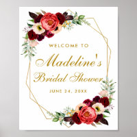 Burgundy Floral Gold Boho Bridal Shower Welcome