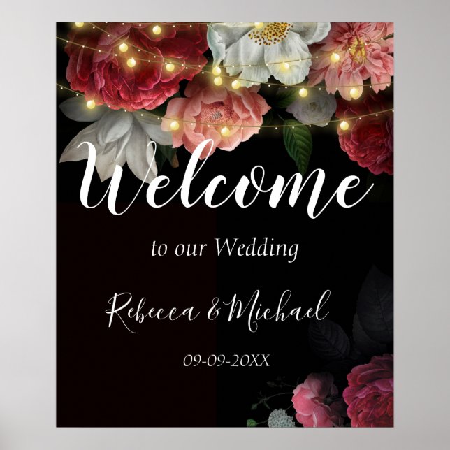 Affiche Burgundy Floral Russe lampes à cordes (Devant)