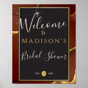 Affiche 🤵 Burgundy Gold Elegant Inky Mariage Abstrait