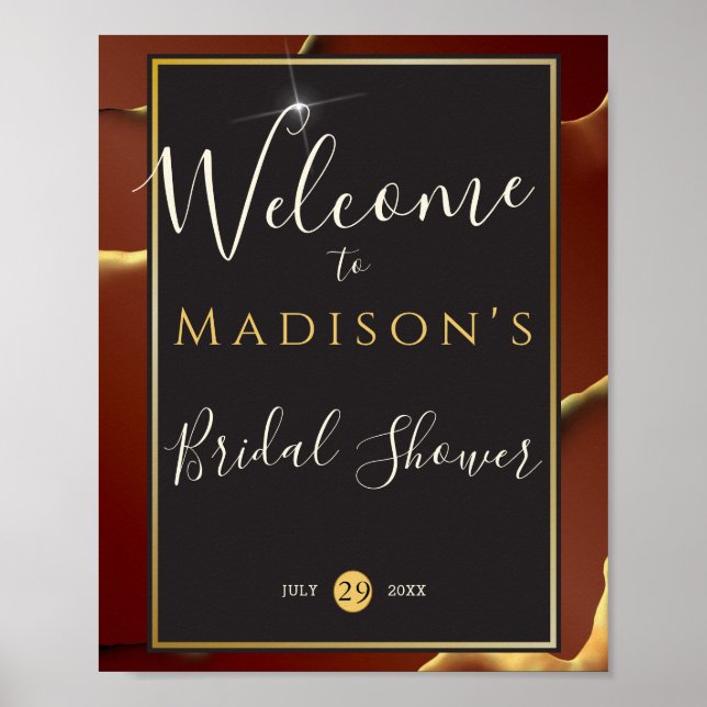 Affiche 🤵 Burgundy Gold Elegant Inky Mariage Abstrait (Devant)