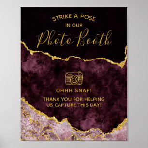 Affiche Burgundy Gold Foil Agate Photo Booth Mariage Sign