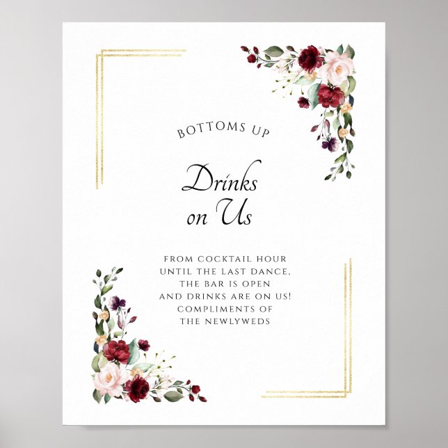 Affiche Burgundy Gold Open Bar Boissons sur US Mariage Sig (Devant)