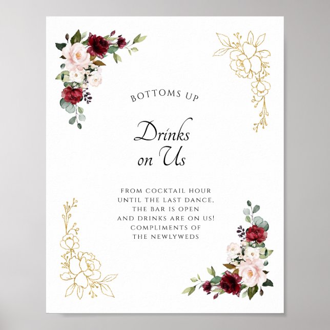Affiche Burgundy Gold Open Bar Boissons sur US Mariage Sig (Devant)