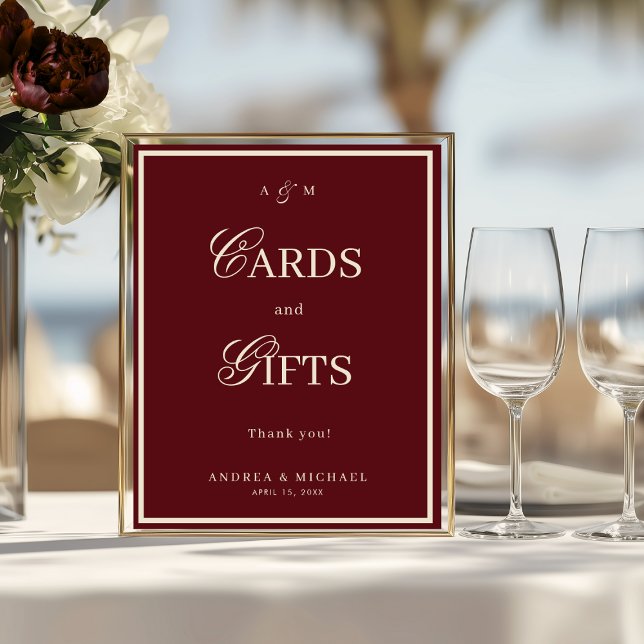 Affiche Burgundy & Ivory Old Money Cards and Gifts Sign (Créateur téléchargé)