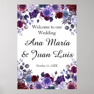 Affiche Burgundy Lavender Dusty Blue Minimalist Floral