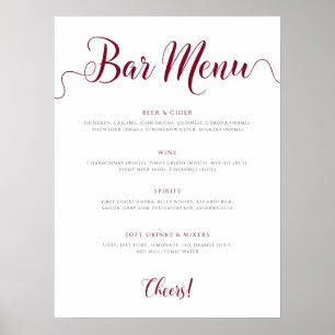 Affiche Burgundy Mariage Bar Menu Liste des boissons modif
