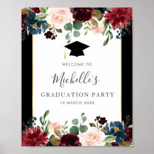 Affiche burgundy marine graduation florale signe de bienve