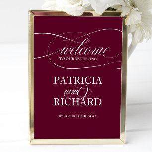 Affiche Burgundy Marsala Bienvenue À Notre Commencement