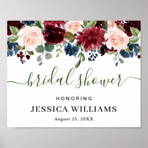 Affiche Burgundy Navy Blue Blush BRIDAL SHOWER Welcome