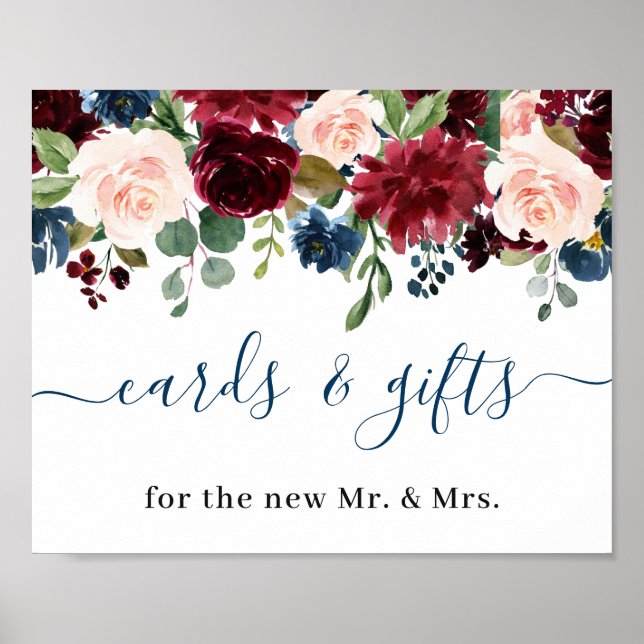 Affiche Burgundy Navy Blue Blush Cartes et Cadeaux Mariage (Devant)