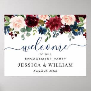 Affiche Burgundy Navy Blue Blush ENGAGEMENT PARTI Bienvenu