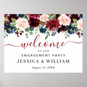 Affiche Burgundy Navy Blue Blush ENGAGEMENT PARTY Welcome