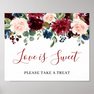 Affiche Burgundy Navy Blue Blush Love is Sweet Wedding Pos