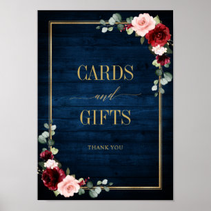 Affiche Burgundy Navy Blush Floral Cartes et Cadeaux Po