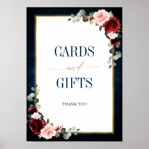 Affiche Burgundy Navy Blush Floral Cartes et Cadeaux Po