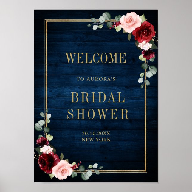 Affiche Burgundy Navy Blush Floral Gold Géométrique Bienve (Devant)