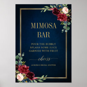 Affiche Burgundy Navy Blush Floral Gold Mimosa Bar