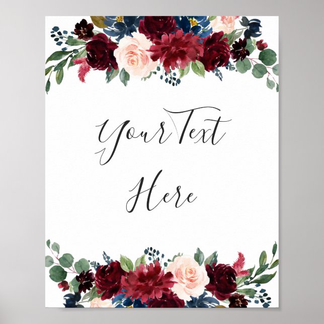 Affiche Burgundy Navy Blush Floral Watercolor Custom (Devant)