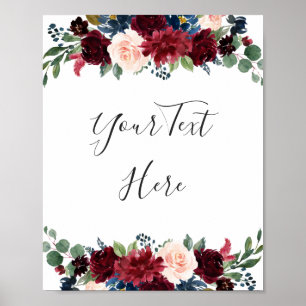 Affiche Burgundy Navy Blush Floral Watercolor Custom