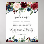 Affiche Burgundy Navy Floral Welcome Engagement Party Sign<br><div class="desc">For further customization,  please click the "customize further" link and use our design tool to modify this template.
If you need a help,  contact me,  please.</div>