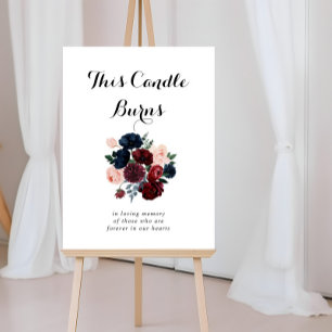 Affiche Burgundy Pink Navy Floral This Candle Burns Sign