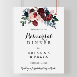 Affiche Burgundy Pink Navy Rehearsal Dinner Welcome Sign