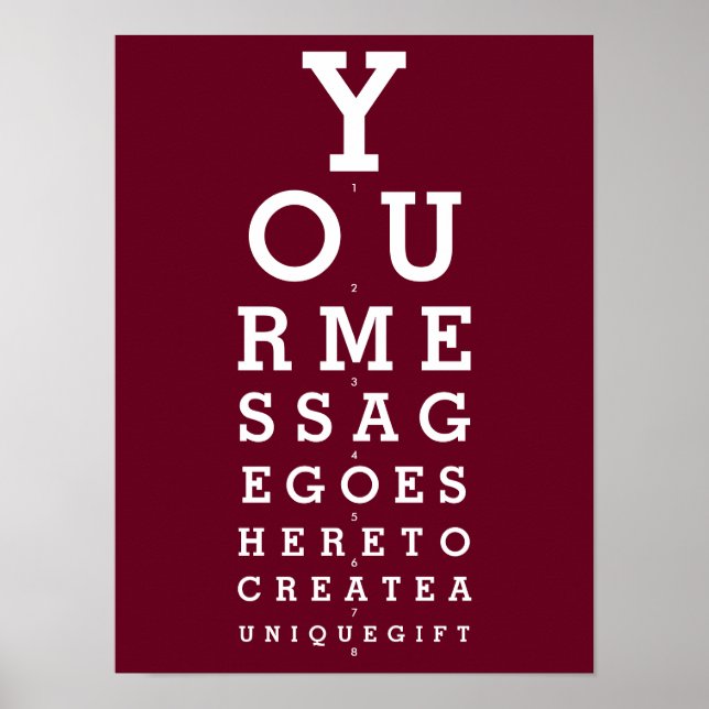 Affiche Burgundy Red Eyesight Chart Message personnalisé (Devant)
