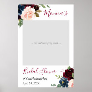 Affiche Burgundy Rouge Navy Floral Mariage Photobooth