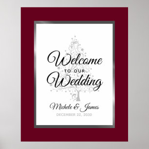 Affiche Burgundy Silver Winter Holiday Mariage Bienvenue