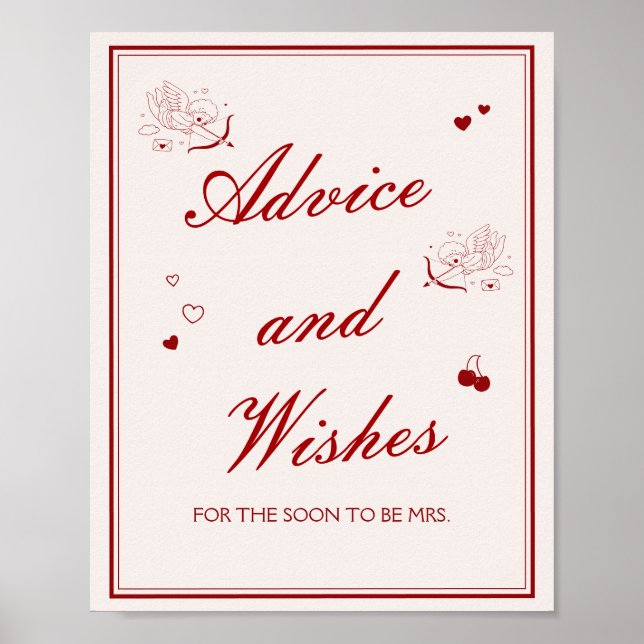 Affiche Burgundy Valentine Bridal Shower Advice and Wishes (Devant)