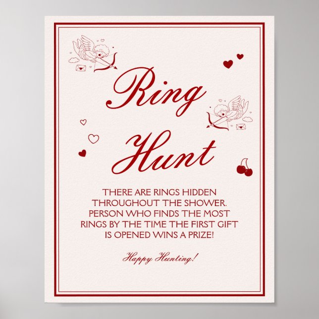 Affiche Burgundy Valentine Bridal Shower Ring Game  (Devant)